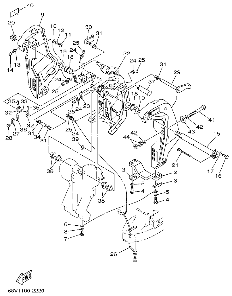 Yamaha F115TR, LF115TR, F115AET, FL115AET BRACKET 1 parts diagram